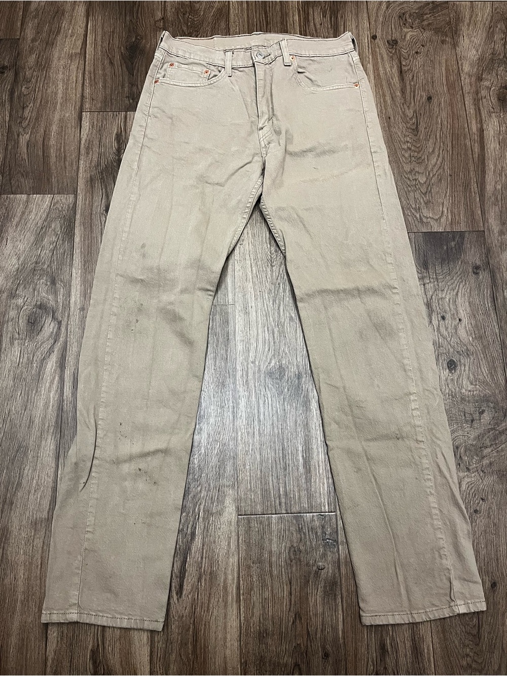Levi's 505 Regular Fit Khaki Tan Jeans - 32x34 - Distressed Workwear